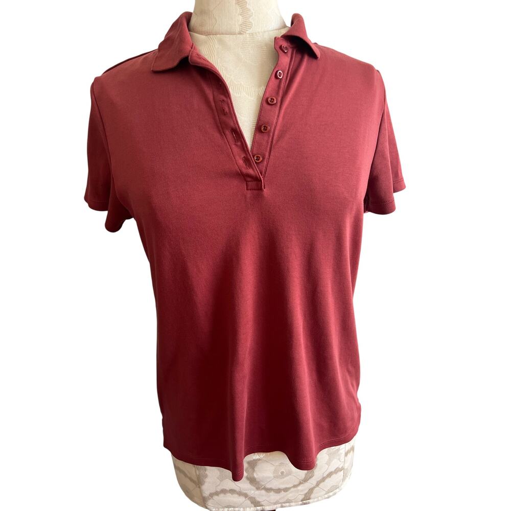Lands End 100% Cotton Short Sleeve Polo V-Neck Dress Shirt Small